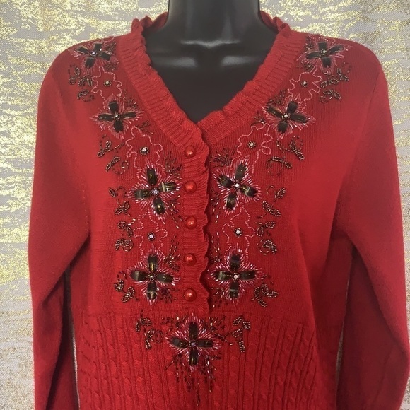 Vintage🧚‍♀️Hot Red sequinned long sleeve pullover sweater size XL - Picture 3 of 10
